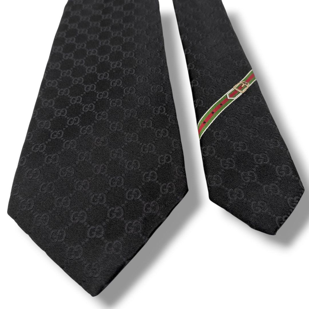 極美品　現行タグ　グッチ　ソリッド　GGパターン　シェリーライン　ジャガード　黒