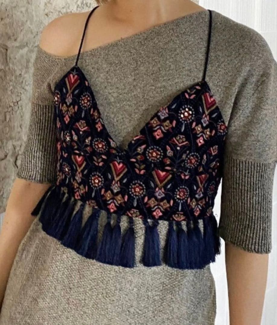 Ameri INDIA EMBROIDERY BUSTIER ネイビー　刺繍