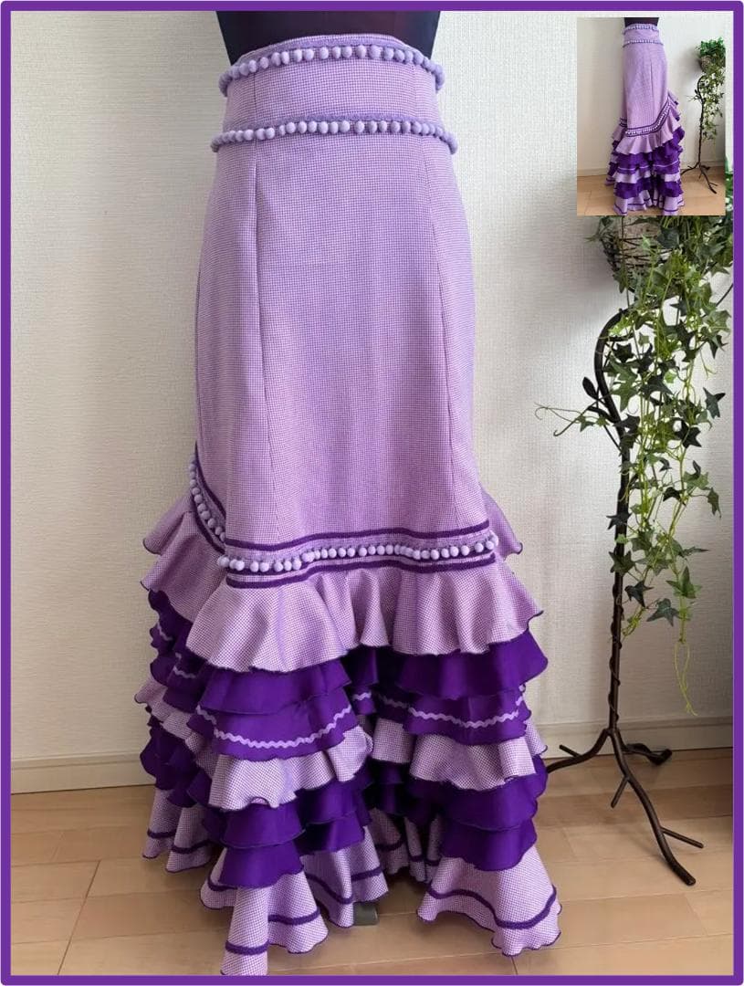 お値下げ♥　フラメンコ　ファルダ 　紫 　後ろ上がりボランテ　ゆとりサイズ