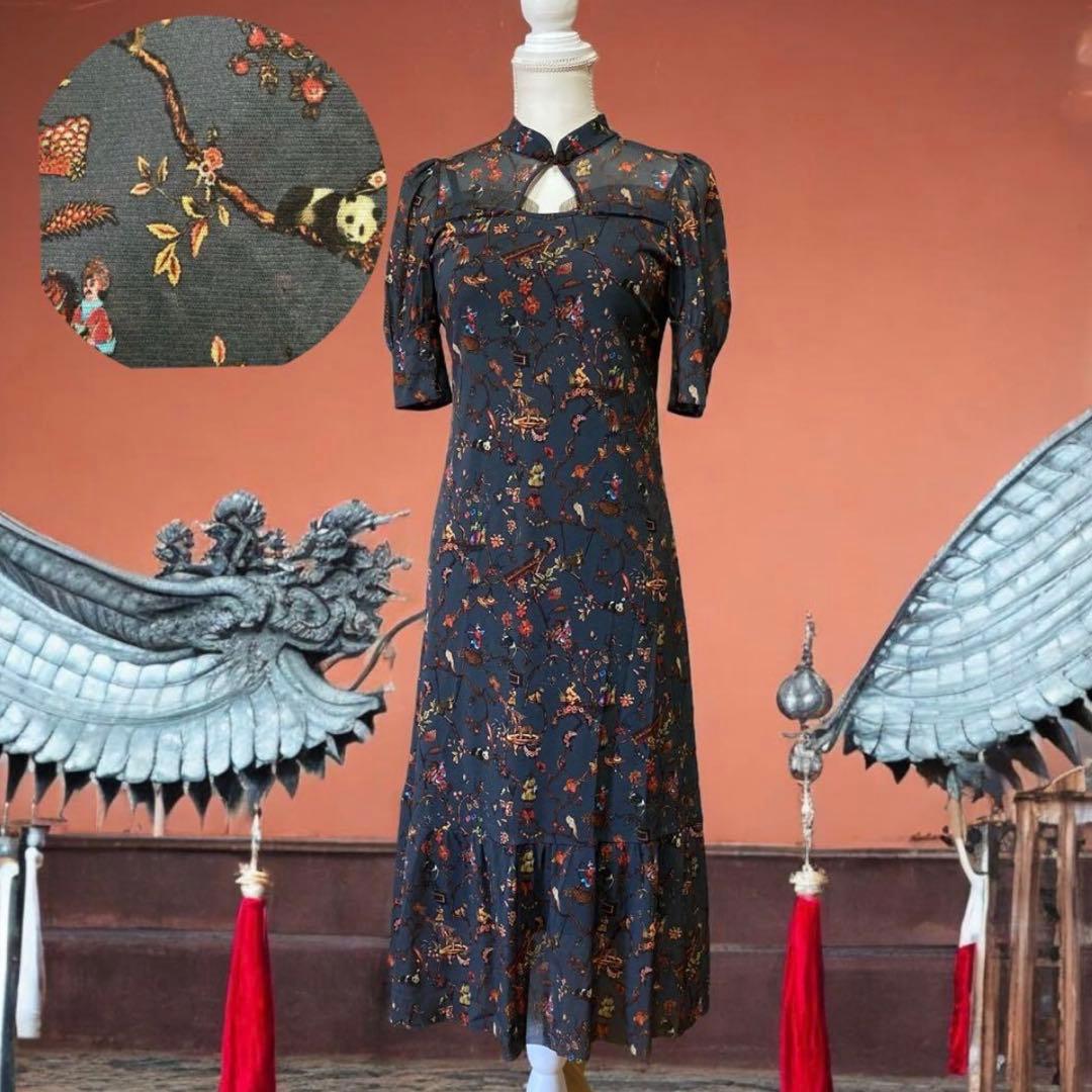 希少/ヴィヴィアンタム/ワンピース/マオカラー/パワーネット/パンダ/シノワズリ