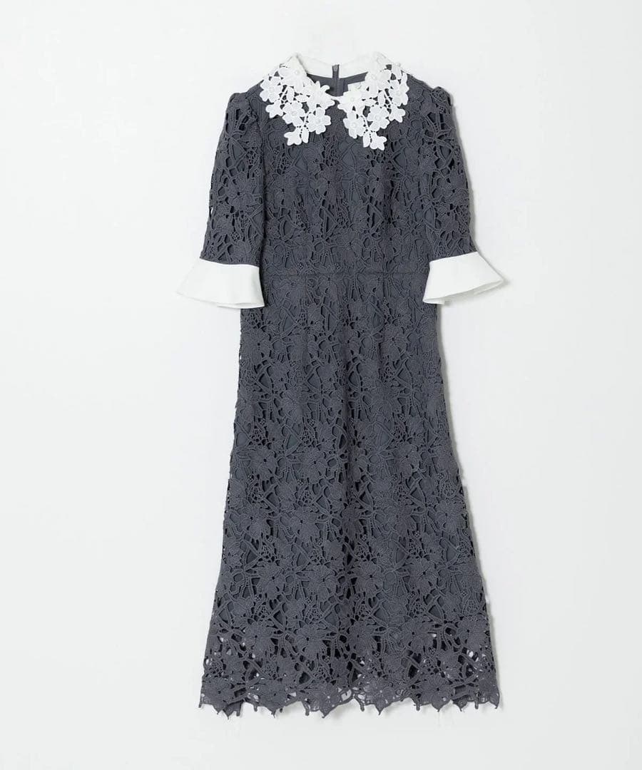 Leja♡ 花柄レースカラースパンコールAラインワンピースドレス