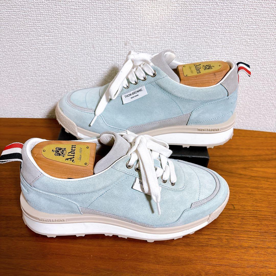 未使用級 THOM BROWNE スエードレザー スニーカー 水色 24.5cm