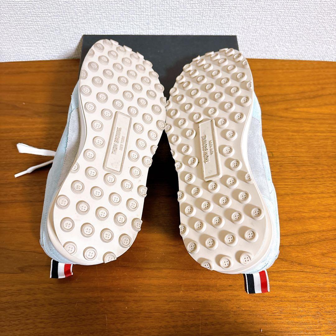 未使用級 THOM BROWNE スエードレザー スニーカー 水色 24.5cm