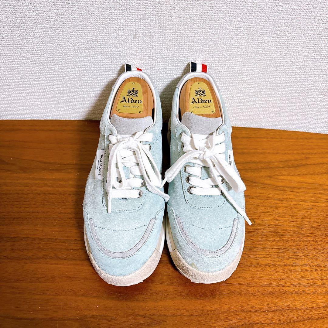 未使用級 THOM BROWNE スエードレザー スニーカー 水色 24.5cm