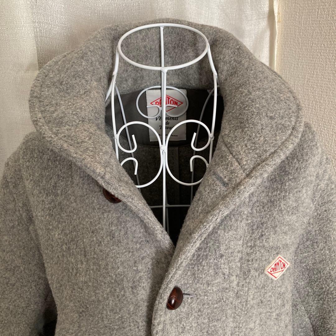 極美品　DANTON ウールモッサ・フーデイロングコート　グレー系　メンズ38