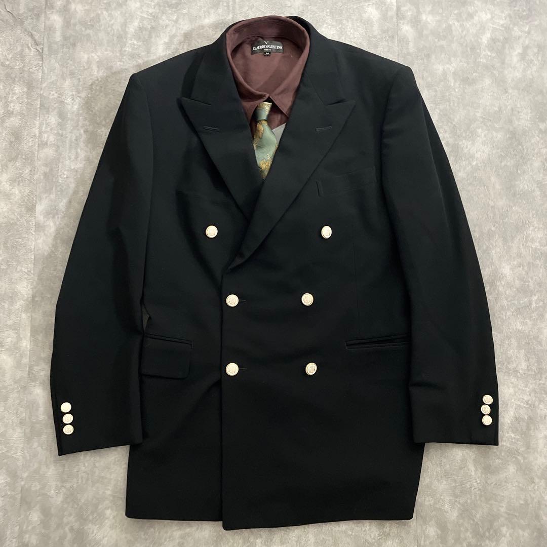 極上 白金ボタン 漆黒ダブルブレストスーツ Saint Laurentネクタイ