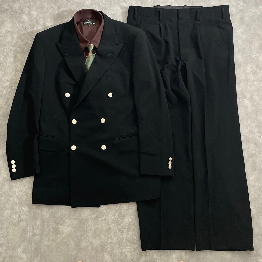 極上 白金ボタン 漆黒ダブルブレストスーツ Saint Laurentネクタイ