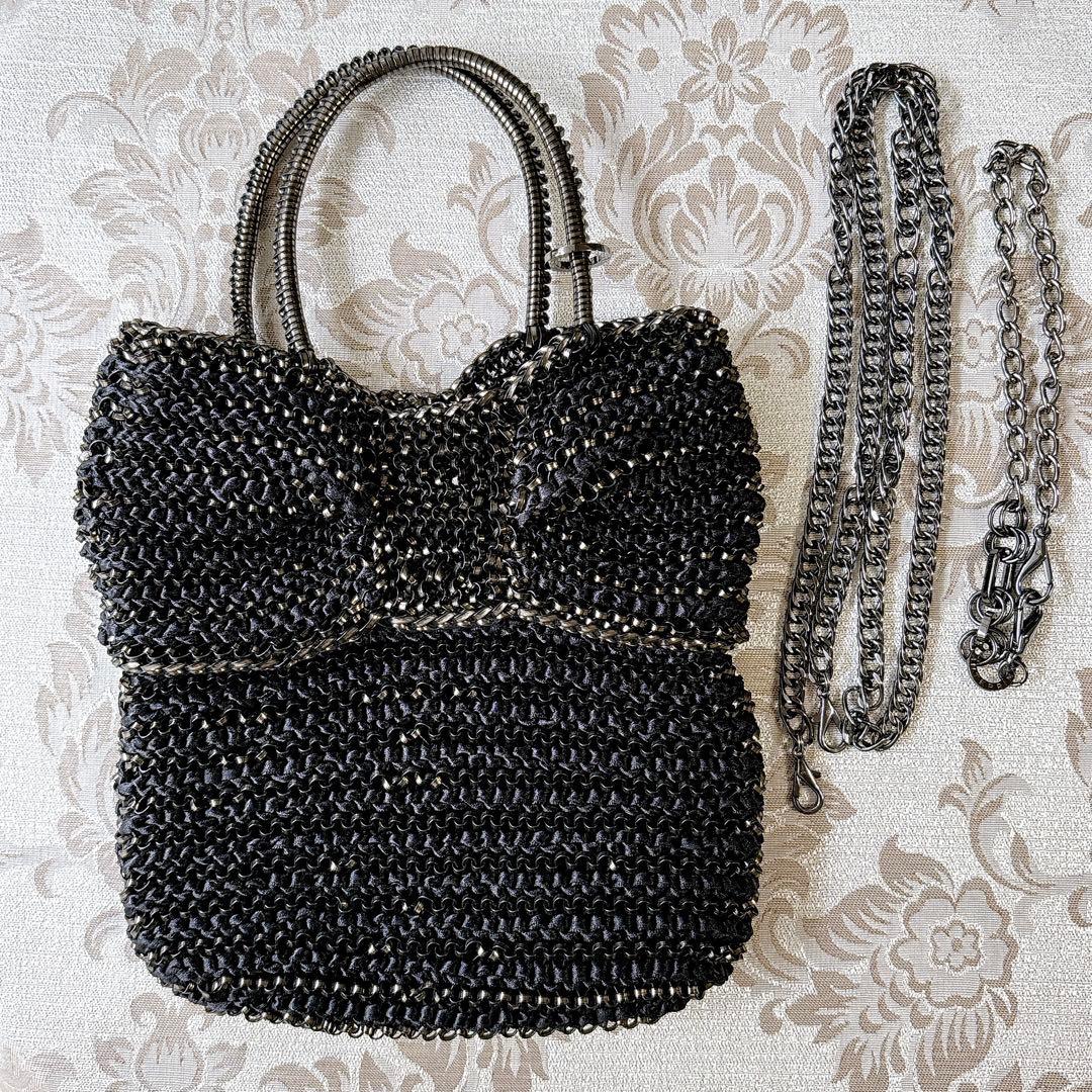 美品　アンテプリマ　黒　リボンバッグ　ハンドバッグ　ショルダー　2way