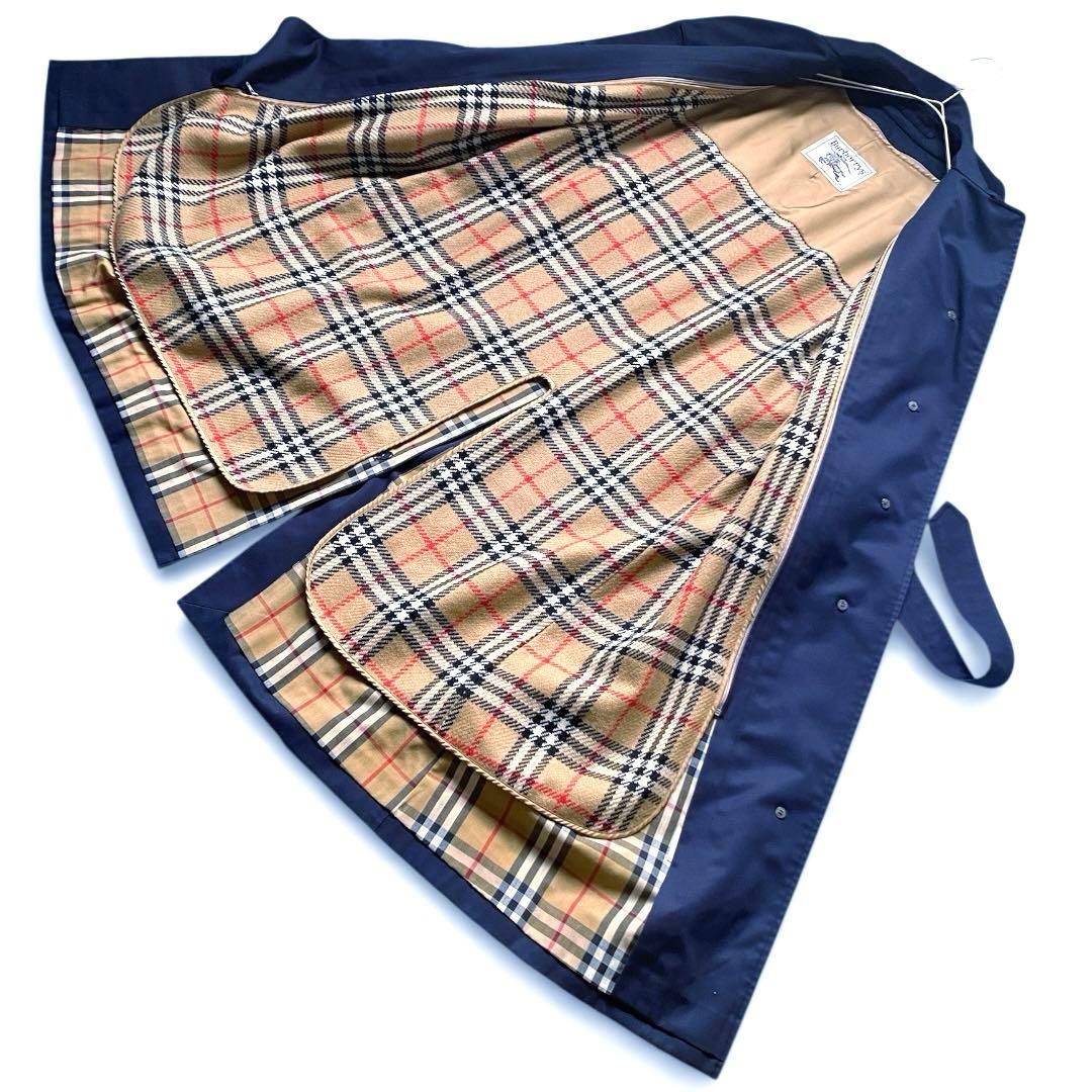 BURBERRYSステンカラーコート ウールライナー付ノバチェック ネイビーL