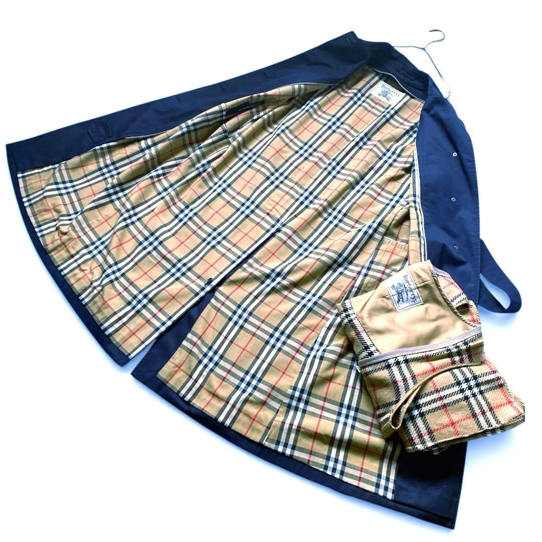 BURBERRYSステンカラーコート ウールライナー付ノバチェック ネイビーL