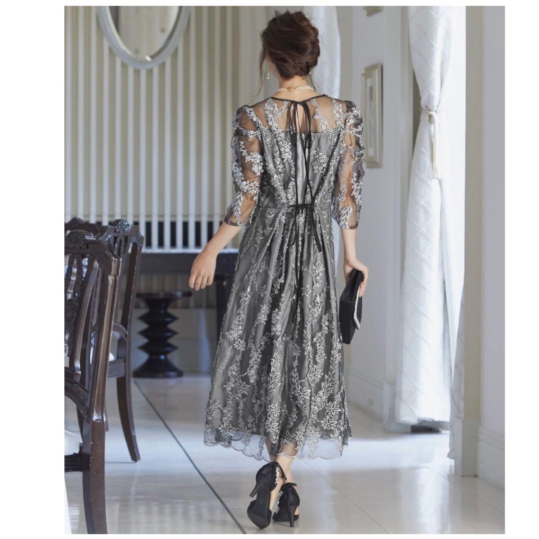 niana 刺繍レース　バックリボン　パーティドレス　同窓会　二次会　結婚式