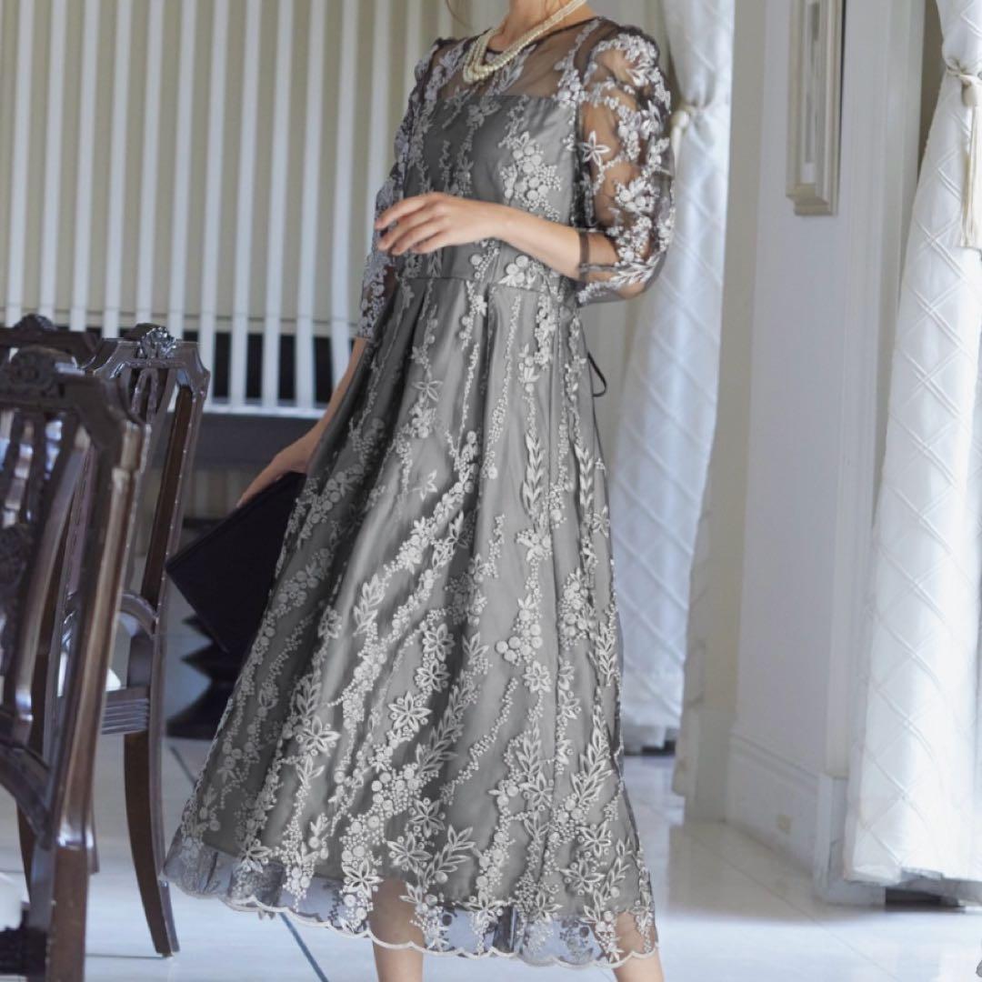 niana 刺繍レース　バックリボン　パーティドレス　同窓会　二次会　結婚式