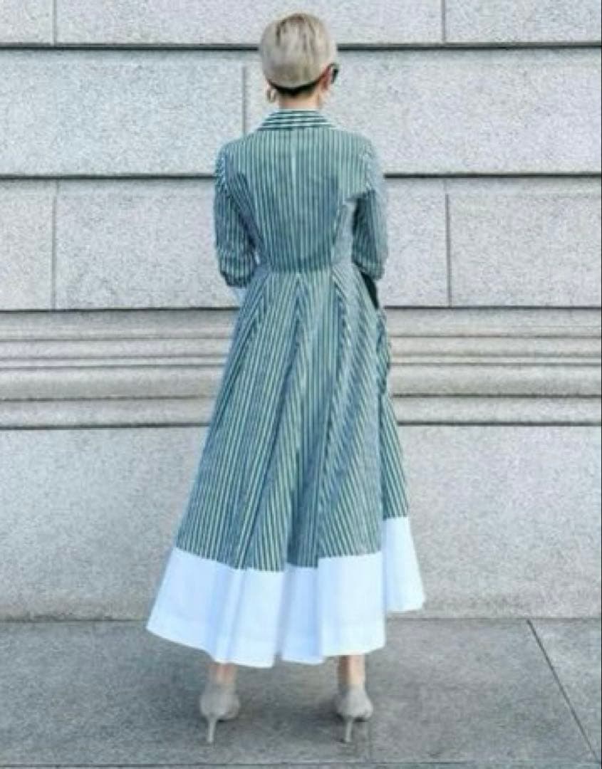 JENNEシャープ配色ワンピースMグリーン