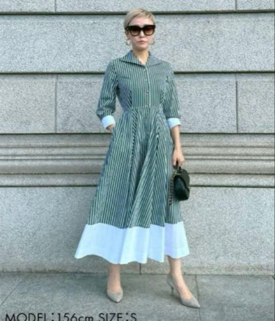 JENNEシャープ配色ワンピースMグリーン