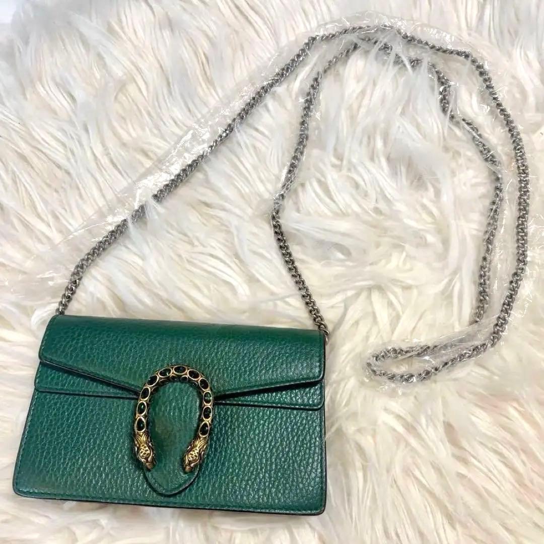 【美品】GUCCI グッチ チェーンショルダーバッグ グリーン