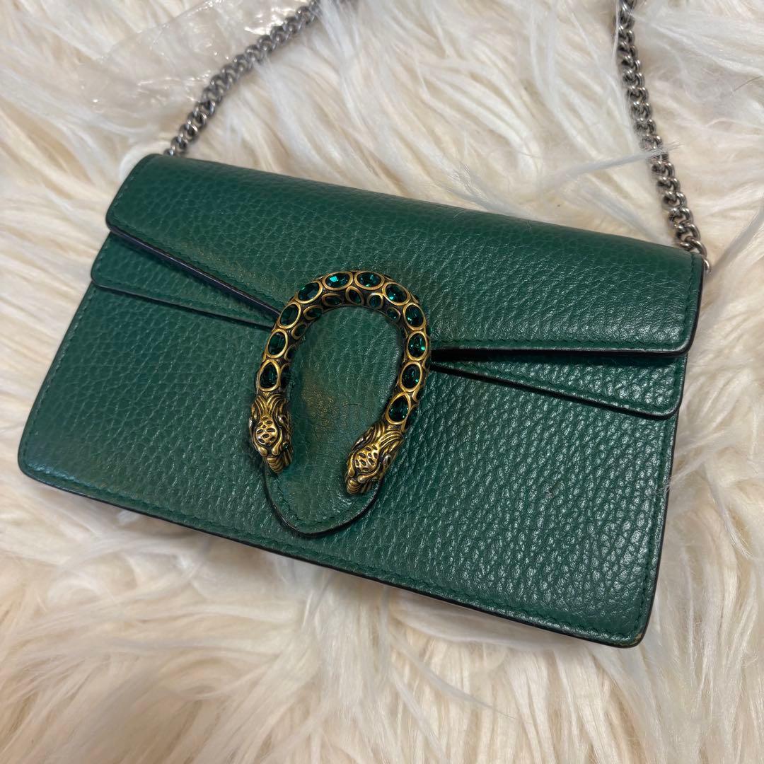 【美品】GUCCI グッチ チェーンショルダーバッグ グリーン