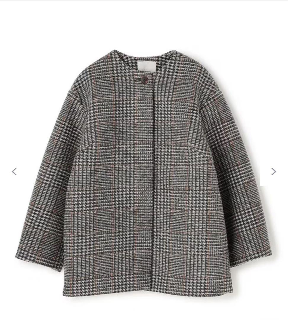 チェック柄 ノーカラージャケット グレー系