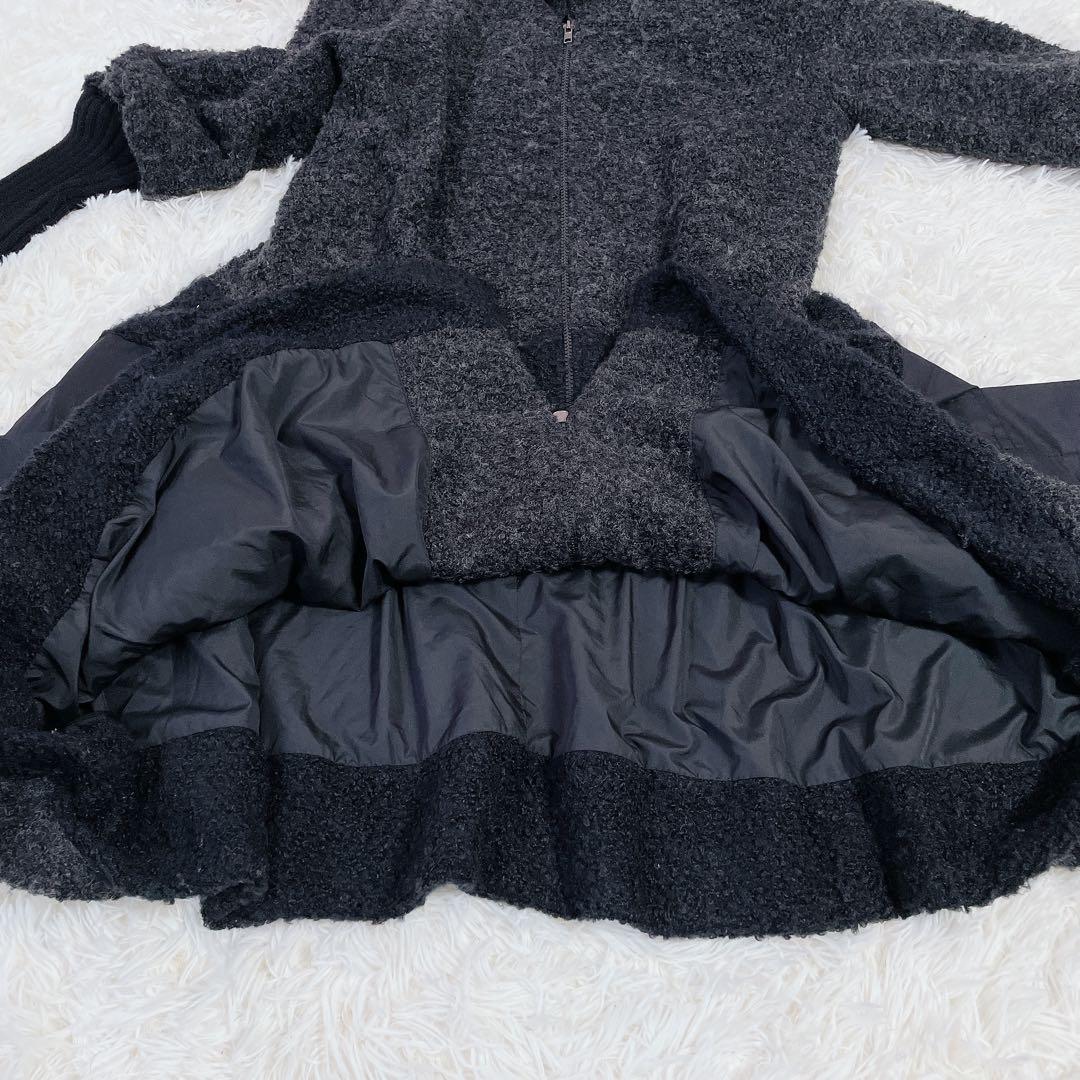 美品　イーセンセーション　異素材切替　変形ニット　ウールコート　バルーン　F