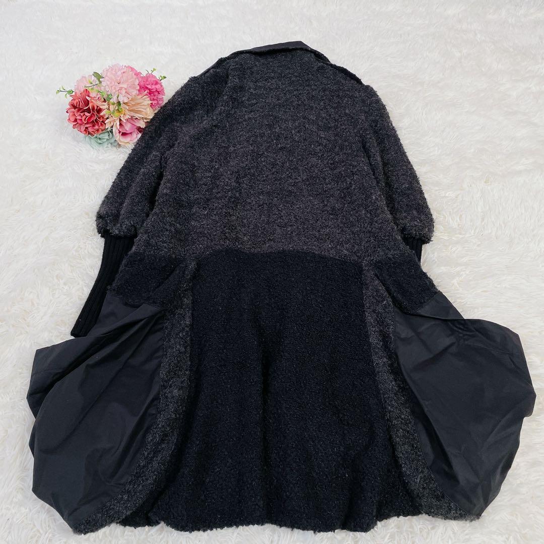 美品　イーセンセーション　異素材切替　変形ニット　ウールコート　バルーン　F