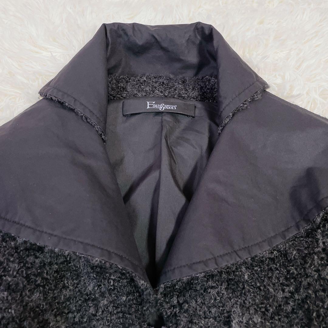 美品　イーセンセーション　異素材切替　変形ニット　ウールコート　バルーン　F