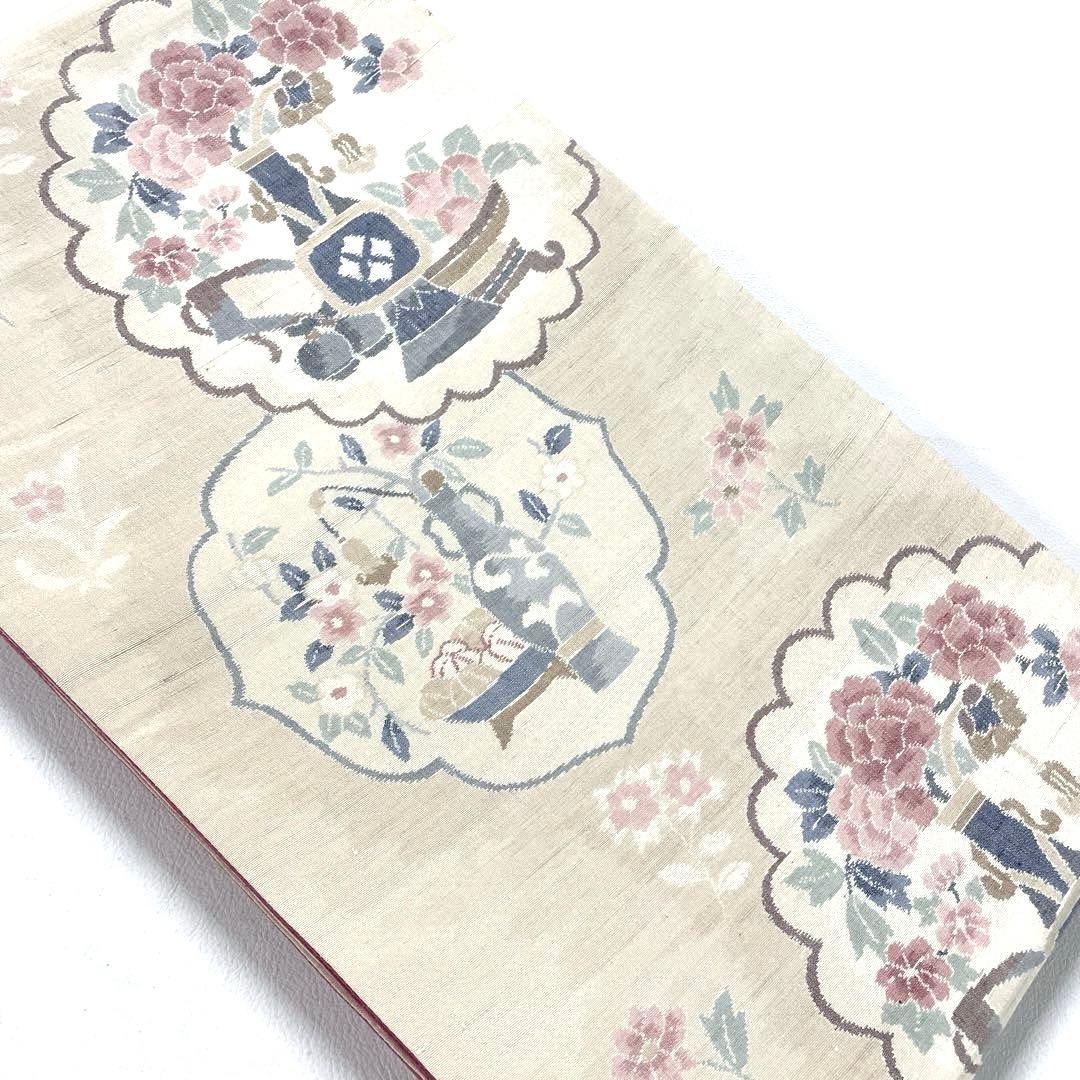 専用帯5874 4705 二点セット ●高級 正絹 小千谷紬 両面全通