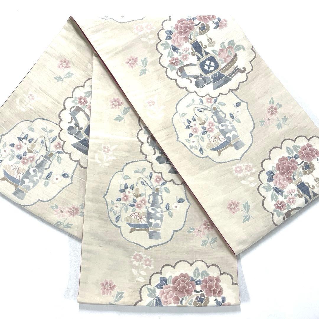 専用帯5874 4705 二点セット ●高級 正絹 小千谷紬 両面全通