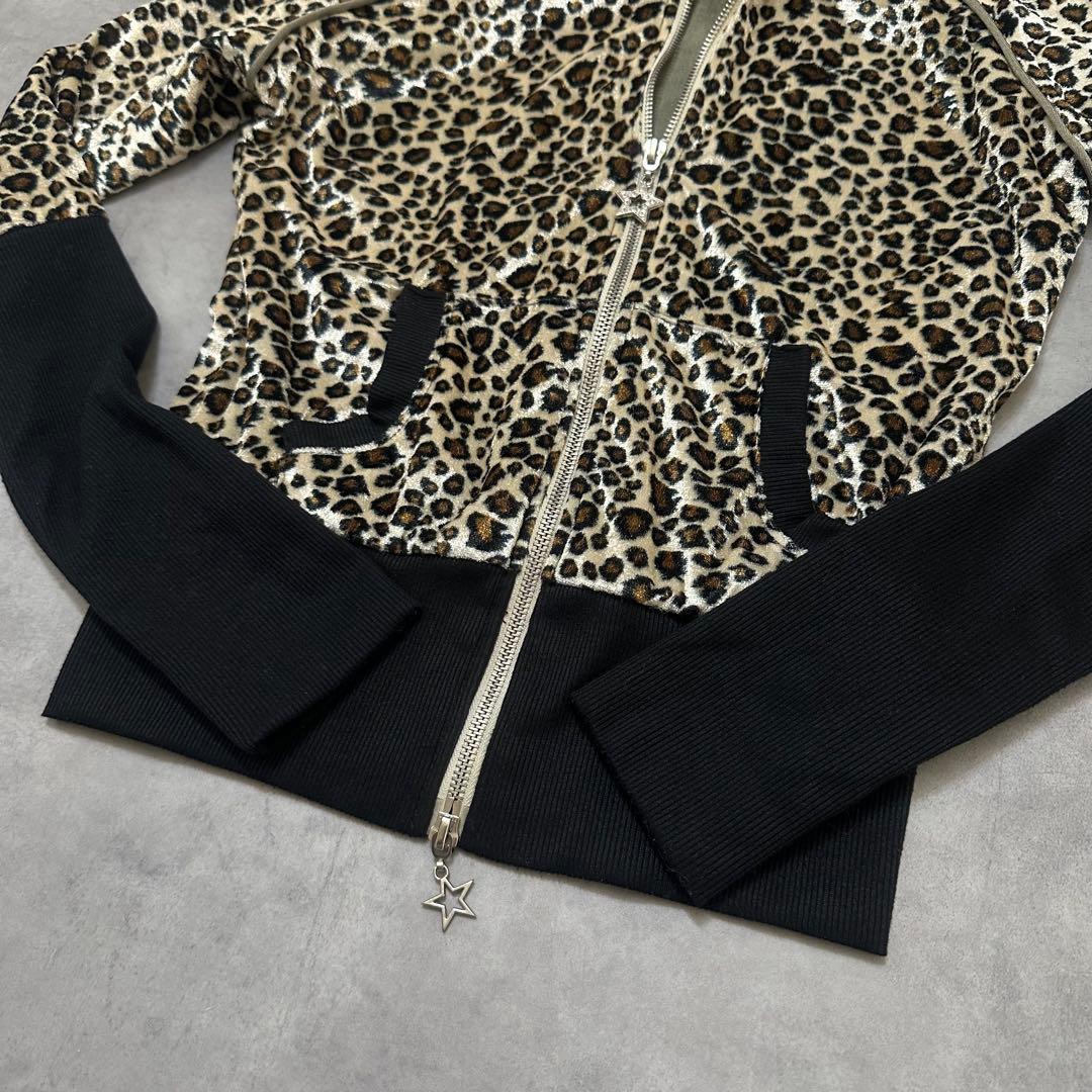 【激レア】平成ギャル y2k　JSG リアルファー付き猫耳ヒョウ柄パーカー