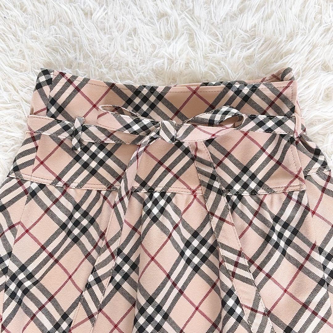 【バーバリーブルーレーベル】リボンベルトラップフレアスカート ノバチェック 36