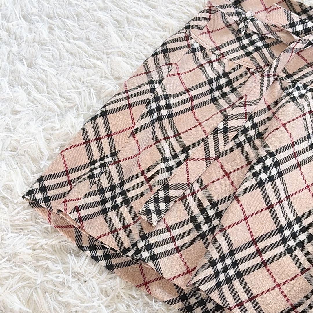 【バーバリーブルーレーベル】リボンベルトラップフレアスカート ノバチェック 36