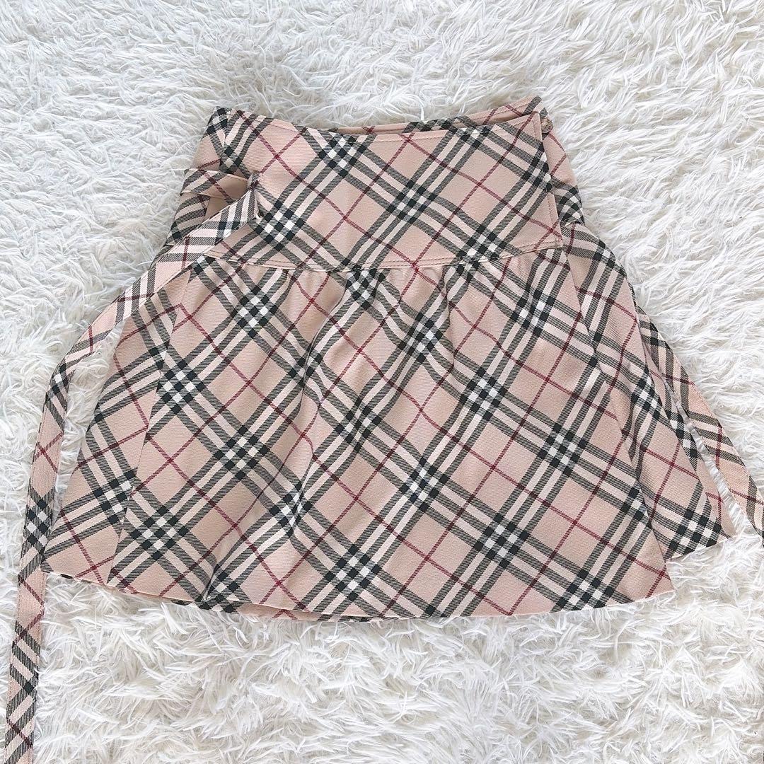 【バーバリーブルーレーベル】リボンベルトラップフレアスカート ノバチェック 36
