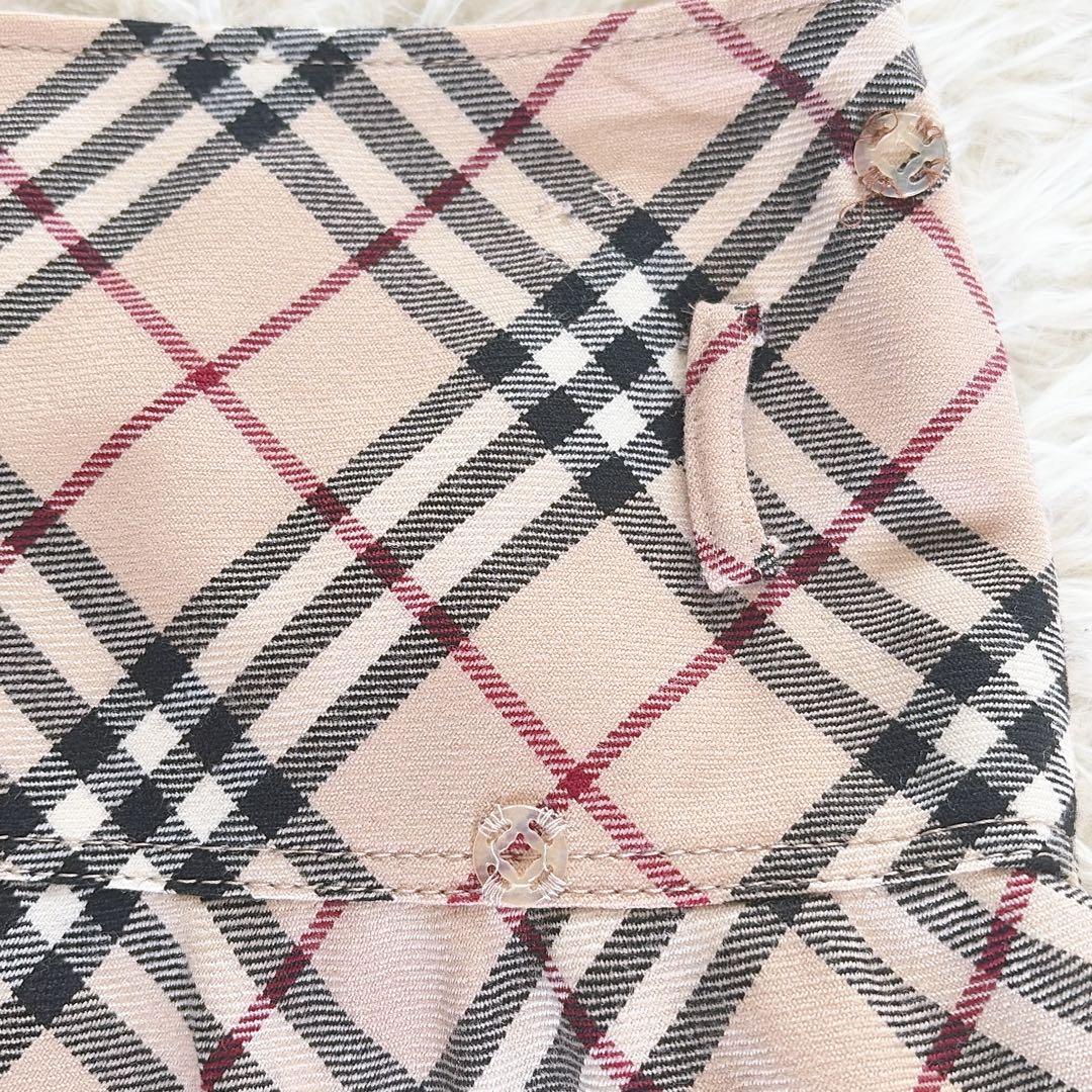 【バーバリーブルーレーベル】リボンベルトラップフレアスカート ノバチェック 36