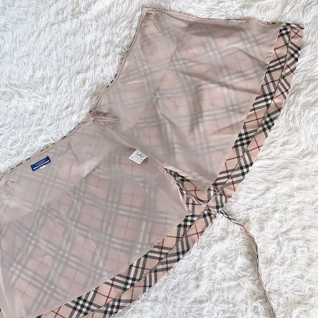 【バーバリーブルーレーベル】リボンベルトラップフレアスカート ノバチェック 36