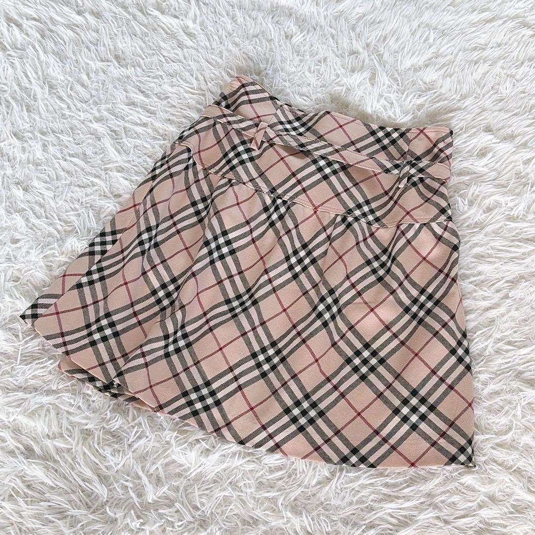 【バーバリーブルーレーベル】リボンベルトラップフレアスカート ノバチェック 36