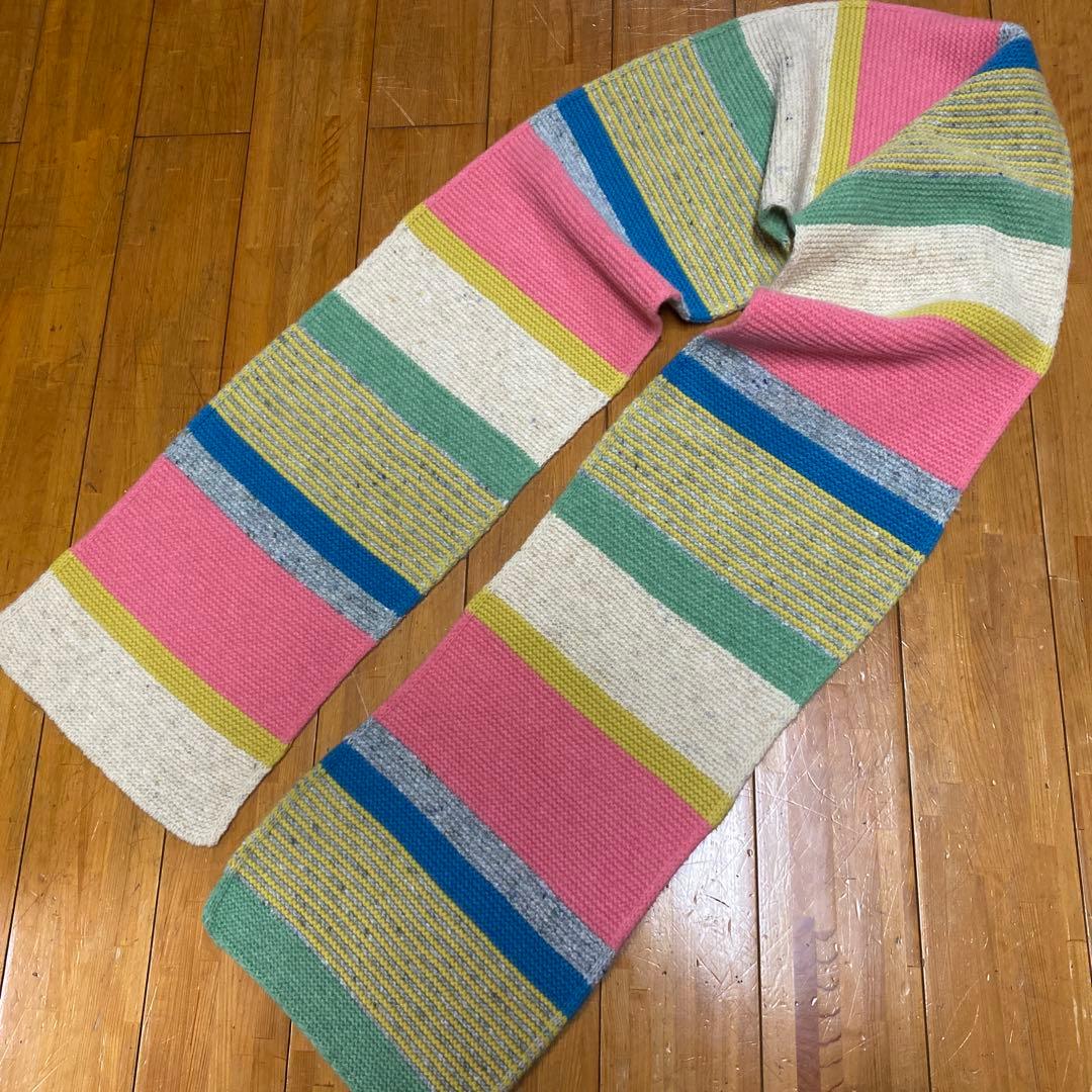 ミナペルホネン×ヒカルノグチ　ロングニットマフラー　マルチボーダー柄