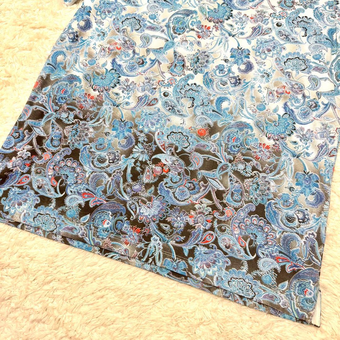 未使用品　エトロ　ポロシャツ　XL ペイズリー柄　花柄　グラデーション　ブルー