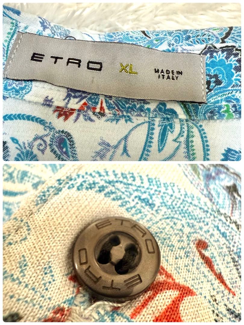 未使用品　エトロ　ポロシャツ　XL ペイズリー柄　花柄　グラデーション　ブルー