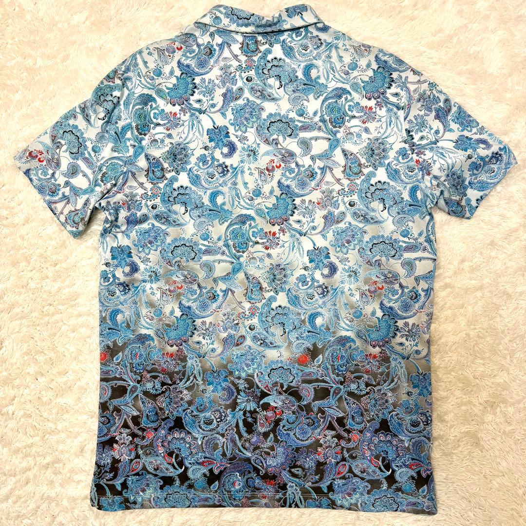 未使用品　エトロ　ポロシャツ　XL ペイズリー柄　花柄　グラデーション　ブルー