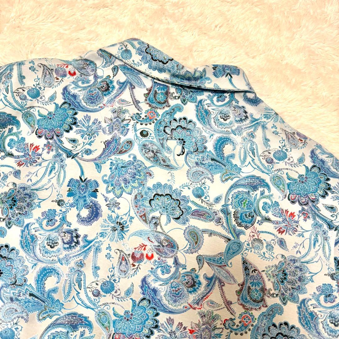 未使用品　エトロ　ポロシャツ　XL ペイズリー柄　花柄　グラデーション　ブルー