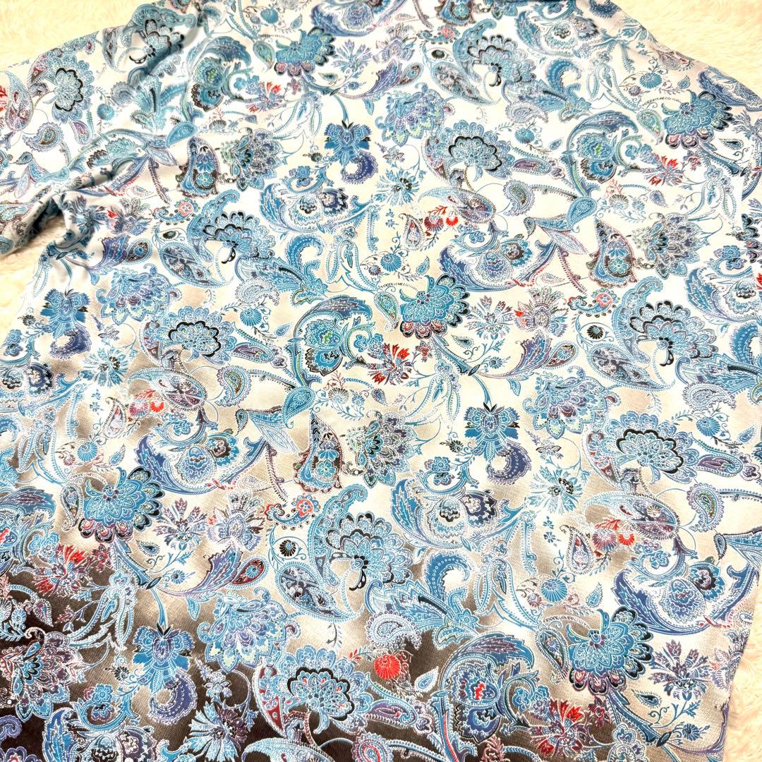 未使用品　エトロ　ポロシャツ　XL ペイズリー柄　花柄　グラデーション　ブルー