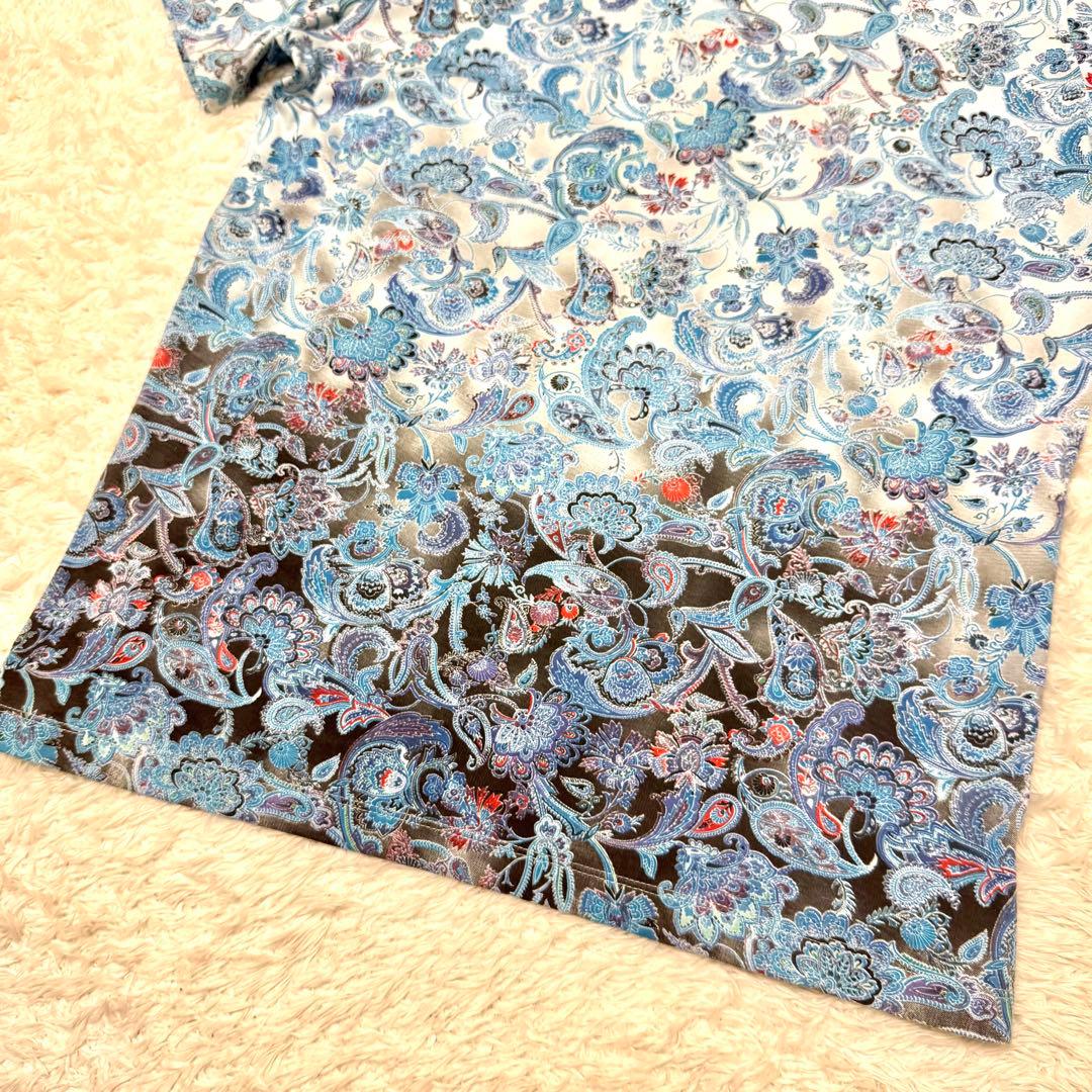 未使用品　エトロ　ポロシャツ　XL ペイズリー柄　花柄　グラデーション　ブルー