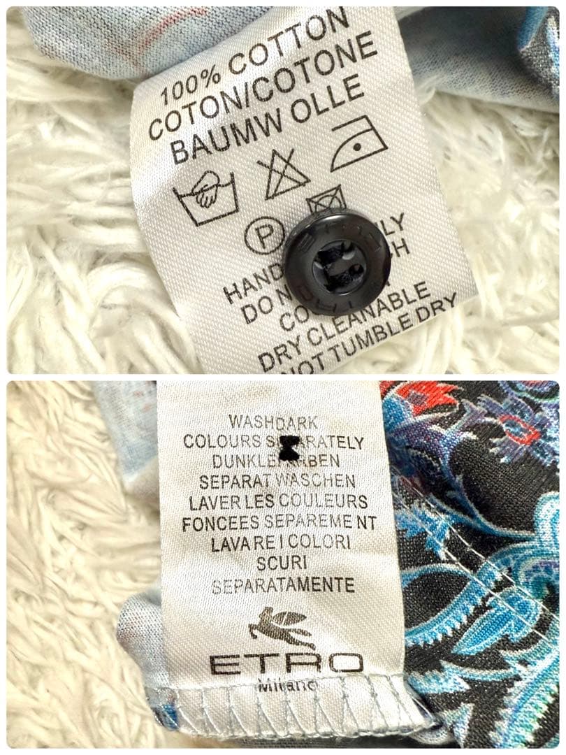 未使用品　エトロ　ポロシャツ　XL ペイズリー柄　花柄　グラデーション　ブルー