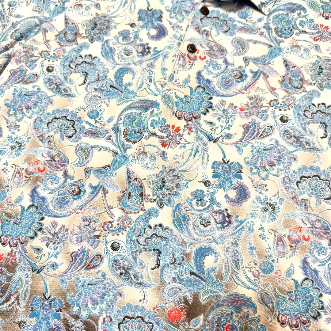 未使用品　エトロ　ポロシャツ　XL ペイズリー柄　花柄　グラデーション　ブルー