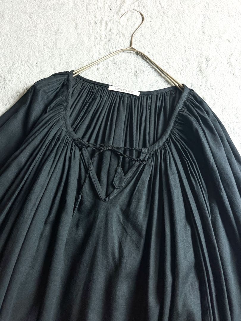 【HOUSE OF LOTUS】ギャザーチュニックワンピース タッセルリボン M