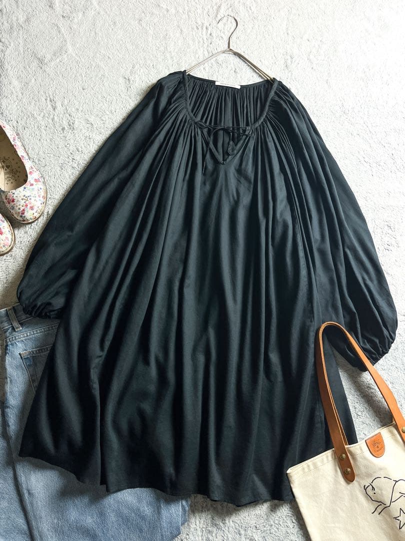 【HOUSE OF LOTUS】ギャザーチュニックワンピース タッセルリボン M