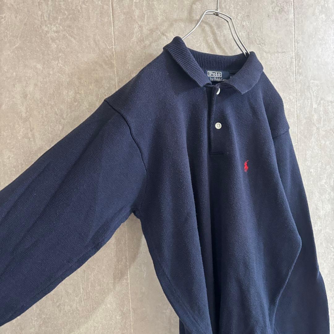 ラルフローレン ウール ニット セーター 襟付き ポロシャツ ネイビー L