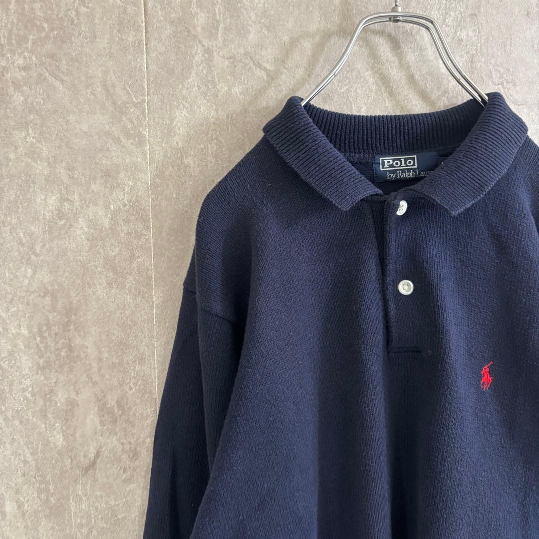 ラルフローレン ウール ニット セーター 襟付き ポロシャツ ネイビー L