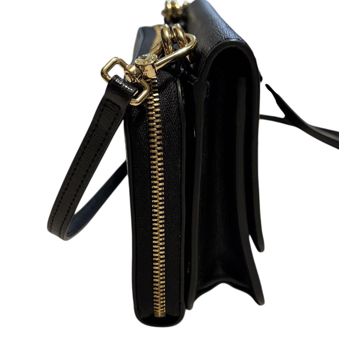 【極美品】フルラ ウォレットショルダーバッグ レザー 現行ロゴ　黒 リーヴァ