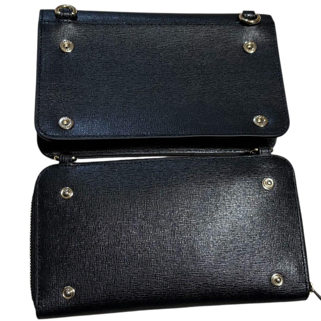 【極美品】フルラ ウォレットショルダーバッグ レザー 現行ロゴ　黒 リーヴァ