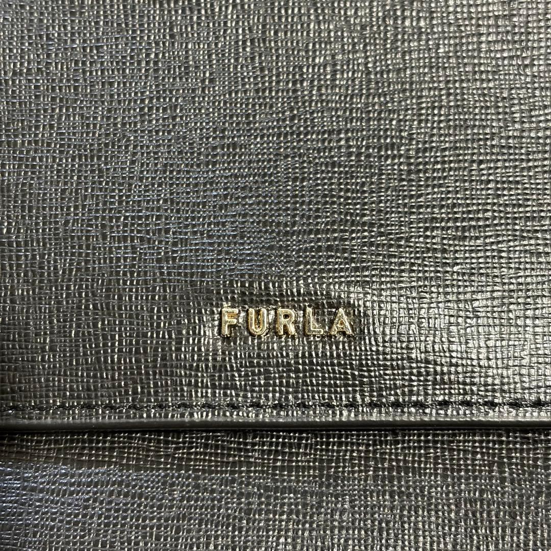 【極美品】フルラ ウォレットショルダーバッグ レザー 現行ロゴ　黒 リーヴァ