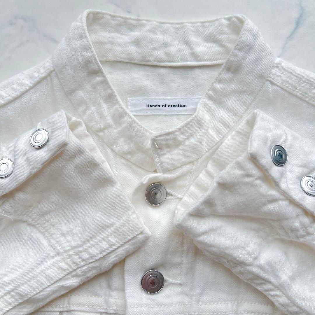 Hands　of　creation リネン デニムスタンドカラーGジャン 白